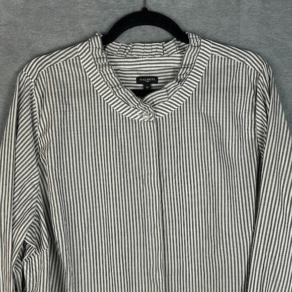 Talbots Top Womens 2X Gray White Striped Button Up Long Sleeve Career Preppy - Picture 2 of 11